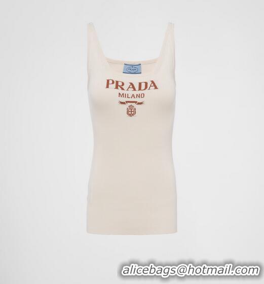 ​Best Price Prada Silk Tank Top With Logo PA8948 Ivory