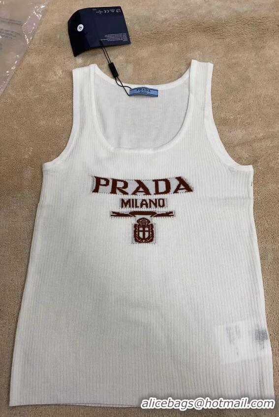 ​Best Price Prada Silk Tank Top With Logo PA8948 Ivory