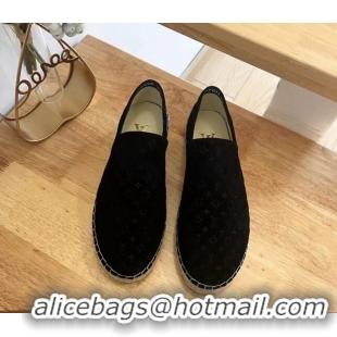 Pretty Style Louis Vuitton Starboard Flat Espadrilles in Monogram Velvet Black 125083