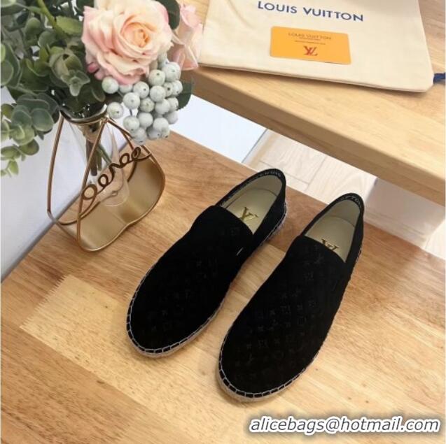 Pretty Style Louis Vuitton Starboard Flat Espadrilles in Monogram Velvet Black 125083