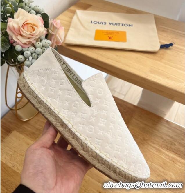 Best Grade Louis Vuitton Starboard Flat Espadrilles in Monogram Velvet White 125084