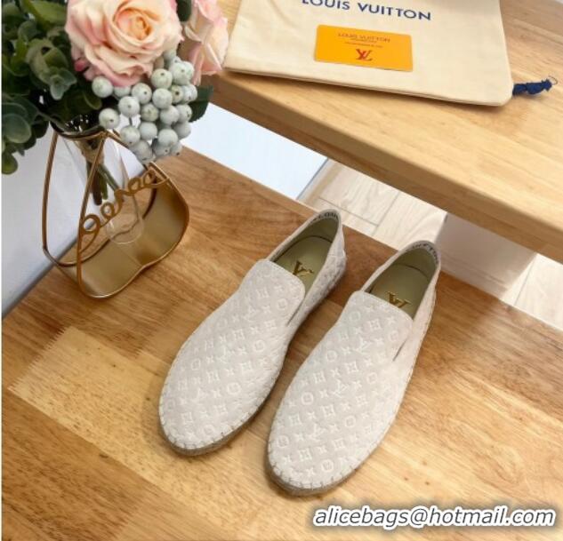 Best Grade Louis Vuitton Starboard Flat Espadrilles in Monogram Velvet White 125084