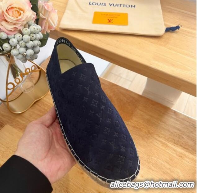 Classic Hot Louis Vuitton Starboard Flat Espadrilles in Monogram Velvet Navy Blue 0125085