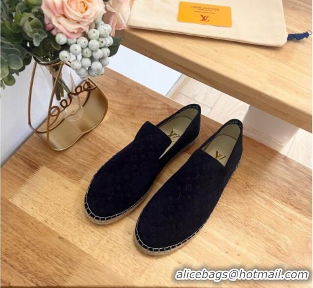 Classic Hot Louis Vuitton Starboard Flat Espadrilles in Monogram Velvet Navy Blue 0125085