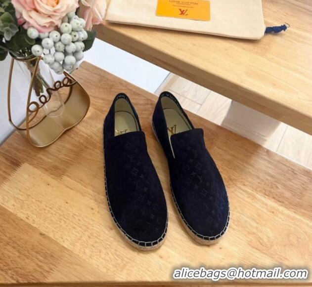 Classic Hot Louis Vuitton Starboard Flat Espadrilles in Monogram Velvet Navy Blue 0125085