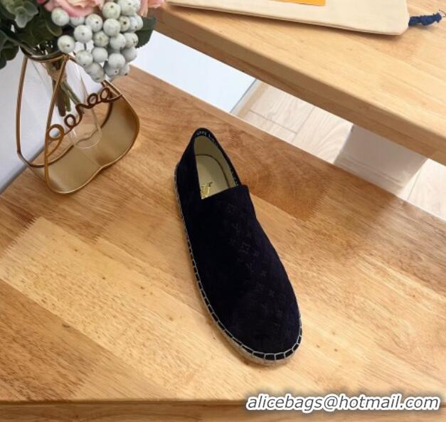 Classic Hot Louis Vuitton Starboard Flat Espadrilles in Monogram Velvet Navy Blue 0125085