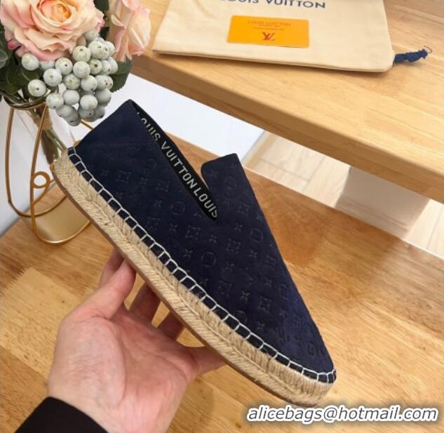 Classic Hot Louis Vuitton Starboard Flat Espadrilles in Monogram Velvet Navy Blue 0125085