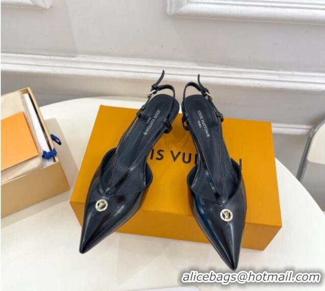 Low Price Louis Vuitton Stellar Slingback Pumps 4cm in Glazed Leather Black 127001