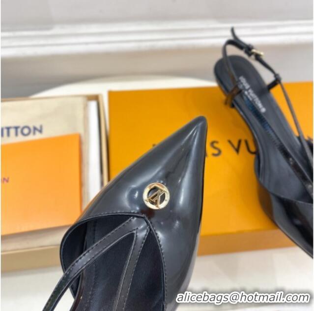 Low Price Louis Vuitton Stellar Slingback Pumps 4cm in Glazed Leather Black 127001