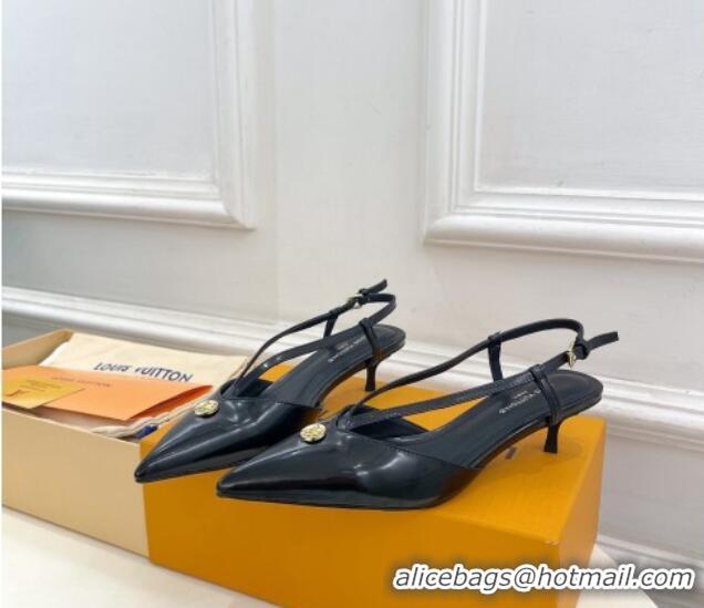 Low Price Louis Vuitton Stellar Slingback Pumps 4cm in Glazed Leather Black 127001