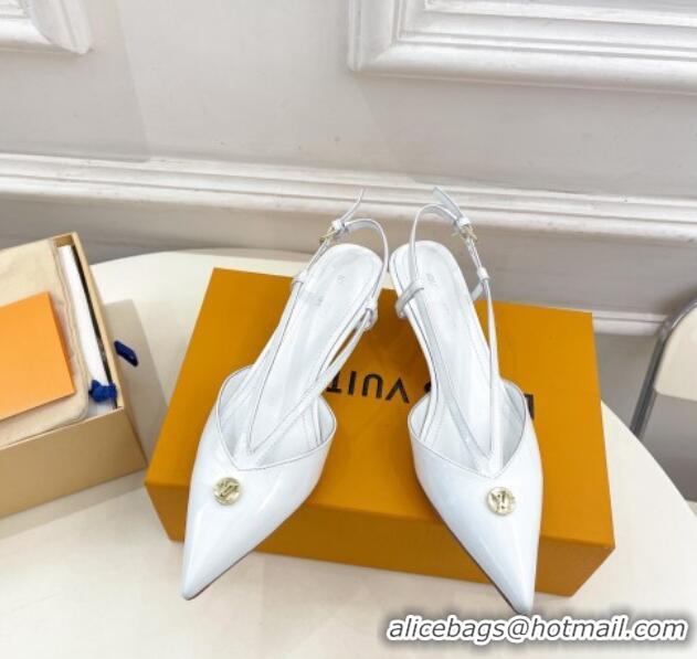 Good Looking Louis Vuitton Stellar Slingback Pumps 4cm in Patent Leather White 127004