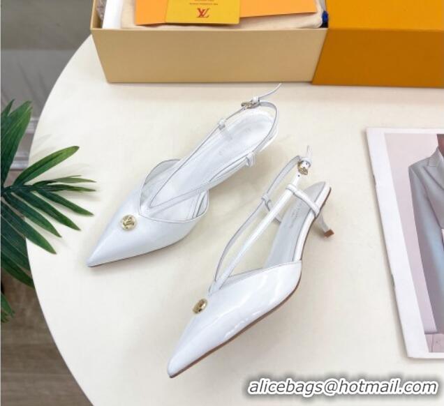 Good Looking Louis Vuitton Stellar Slingback Pumps 4cm in Patent Leather White 127004