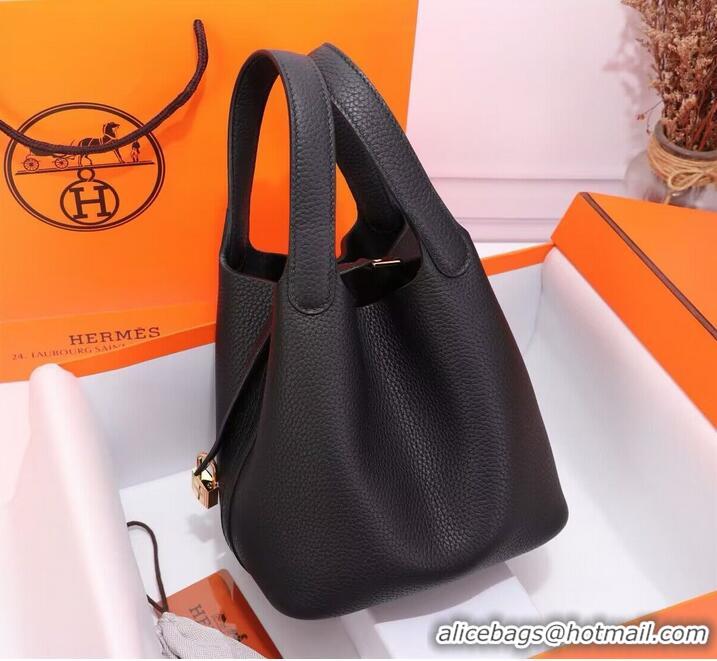 New Style Hermes Picotin Lock Bags Original togo Leather PL3388 Black Gold-Tone