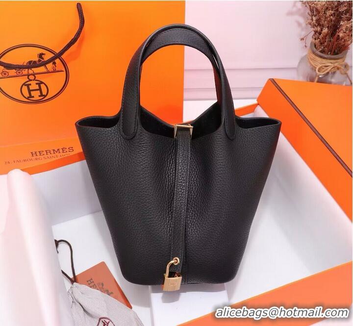 New Style Hermes Picotin Lock Bags Original togo Leather PL3388 Black Gold-Tone