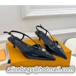 Stylish Louis Vuitton Stellar Slingback Pumps 4cm in Patent Leather Black 127005