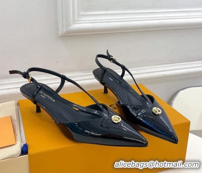 Stylish Louis Vuitton Stellar Slingback Pumps 4cm in Patent Leather Black 127005