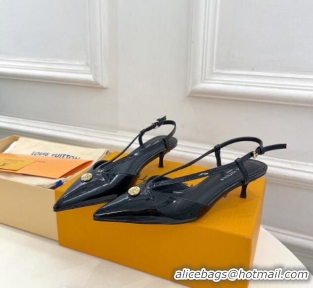 Stylish Louis Vuitton Stellar Slingback Pumps 4cm in Patent Leather Black 127005