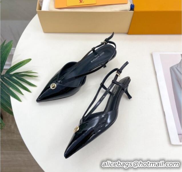 Stylish Louis Vuitton Stellar Slingback Pumps 4cm in Patent Leather Black 127005