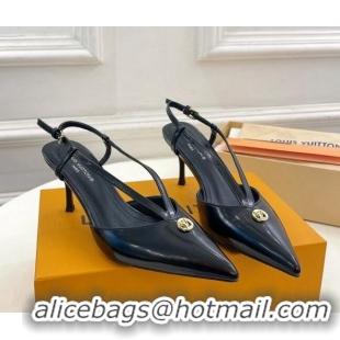 Sophisticated Louis Vuitton Stellar Slingback Pumps 7cm in Glazed Leather Black 127006