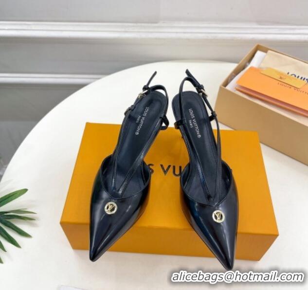 Sophisticated Louis Vuitton Stellar Slingback Pumps 7cm in Glazed Leather Black 127006