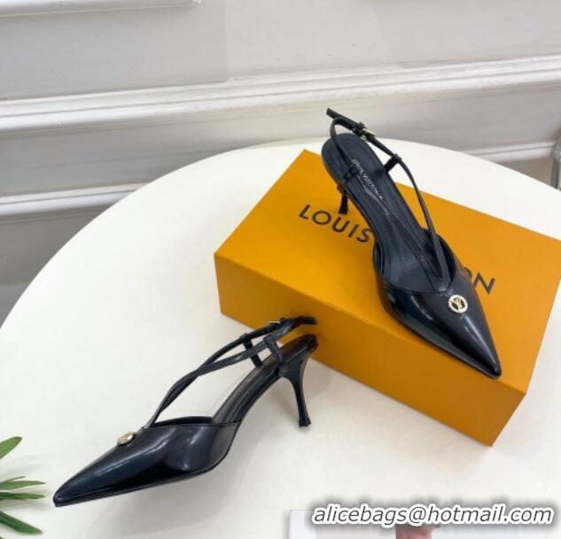 Sophisticated Louis Vuitton Stellar Slingback Pumps 7cm in Glazed Leather Black 127006