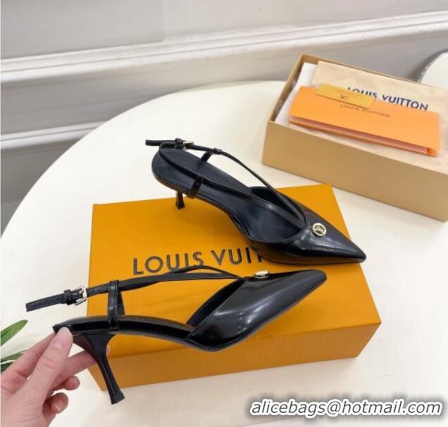 Sophisticated Louis Vuitton Stellar Slingback Pumps 7cm in Glazed Leather Black 127006