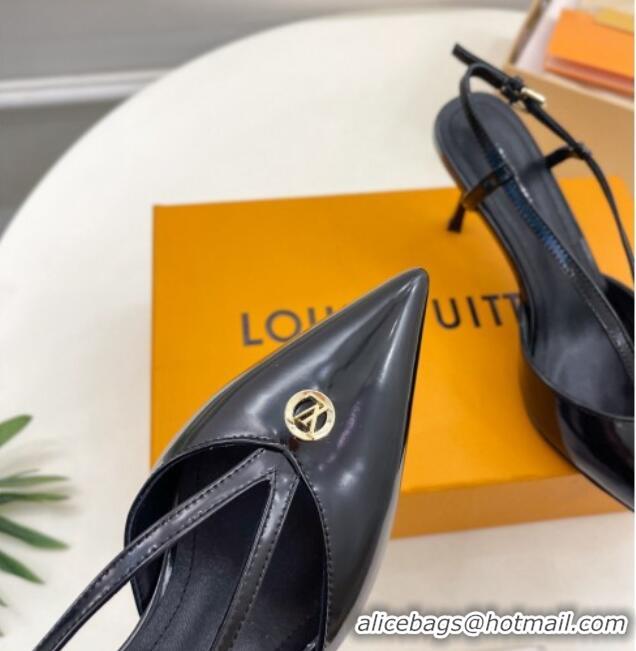 Sophisticated Louis Vuitton Stellar Slingback Pumps 7cm in Glazed Leather Black 127006