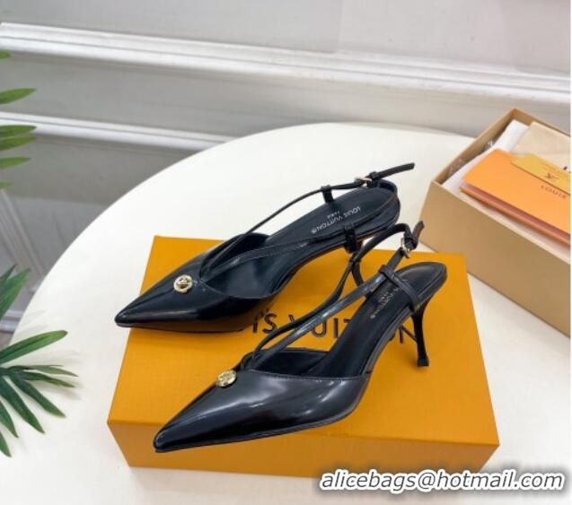 Sophisticated Louis Vuitton Stellar Slingback Pumps 7cm in Glazed Leather Black 127006