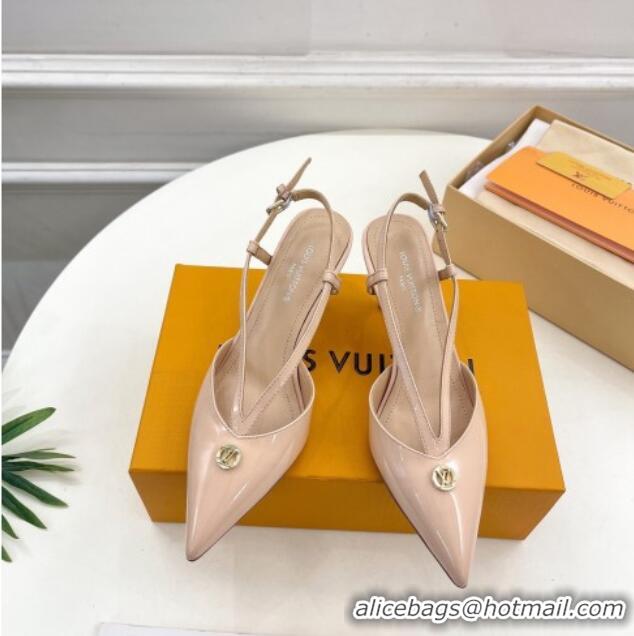 Grade Louis Vuitton Stellar Slingback Pumps 7cm in Patent Leather Nude 127008