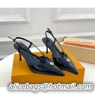 Duplicate Louis Vuitton Stellar Slingback Pumps 7cm in Patent Leather Black 127010