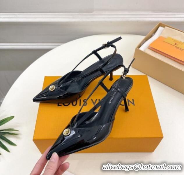 Duplicate Louis Vuitton Stellar Slingback Pumps 7cm in Patent Leather Black 127010