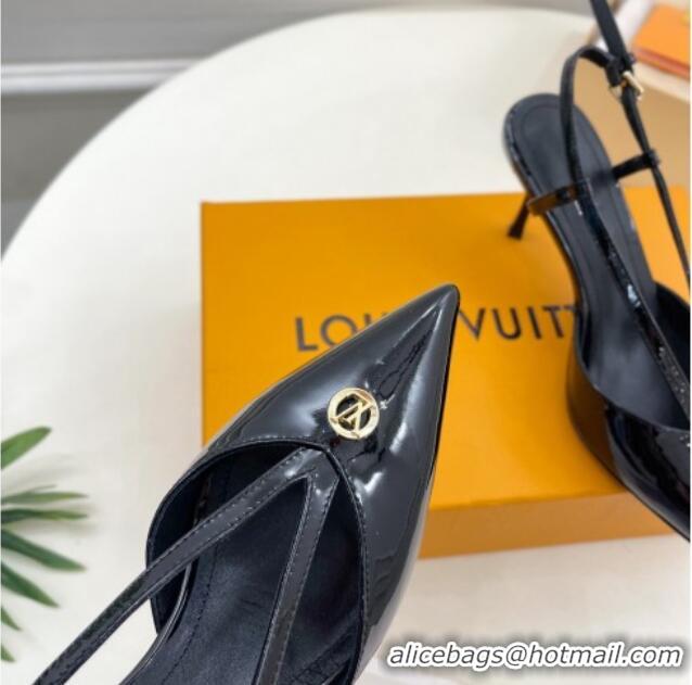 Duplicate Louis Vuitton Stellar Slingback Pumps 7cm in Patent Leather Black 127010