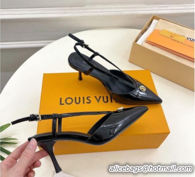 Duplicate Louis Vuitton Stellar Slingback Pumps 7cm in Patent Leather Black 127010