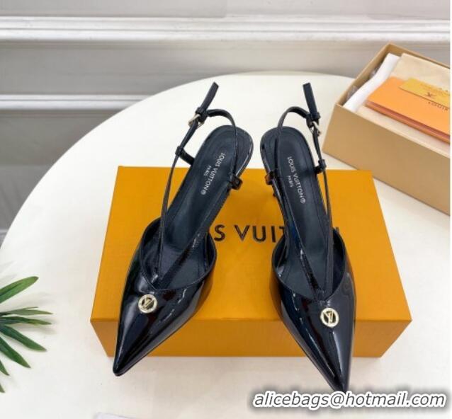 Duplicate Louis Vuitton Stellar Slingback Pumps 7cm in Patent Leather Black 127010