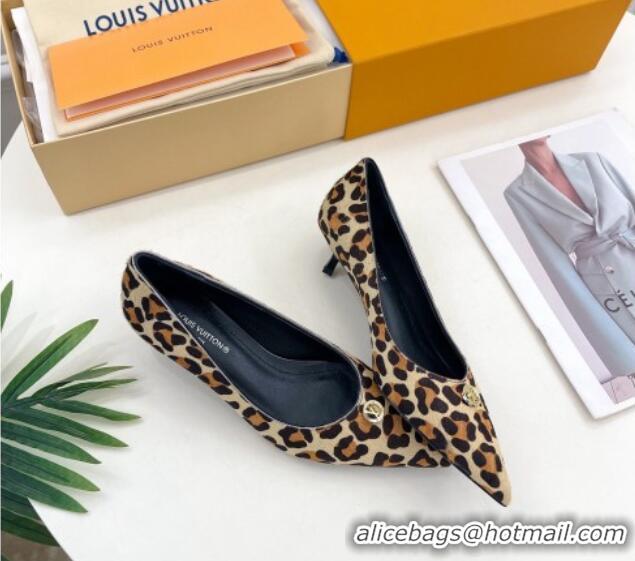 Good Quality Louis Vuitton Stellar Pumps 4cm in Leopard Print Hairy Leather Brown 127017