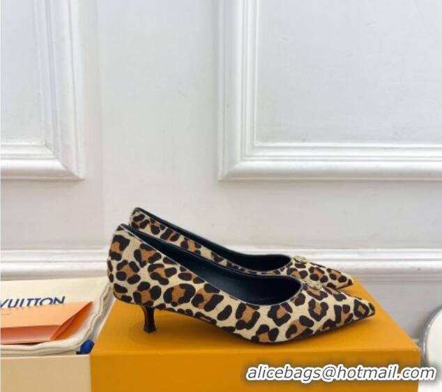 Good Quality Louis Vuitton Stellar Pumps 4cm in Leopard Print Hairy Leather Brown 127017