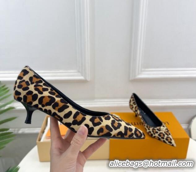 Good Quality Louis Vuitton Stellar Pumps 4cm in Leopard Print Hairy Leather Brown 127017