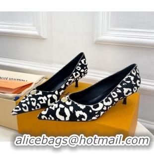 Unique Style Louis Vuitton Stellar Pumps 4cm in Leopard Print Hairy Leather Black/White 127018