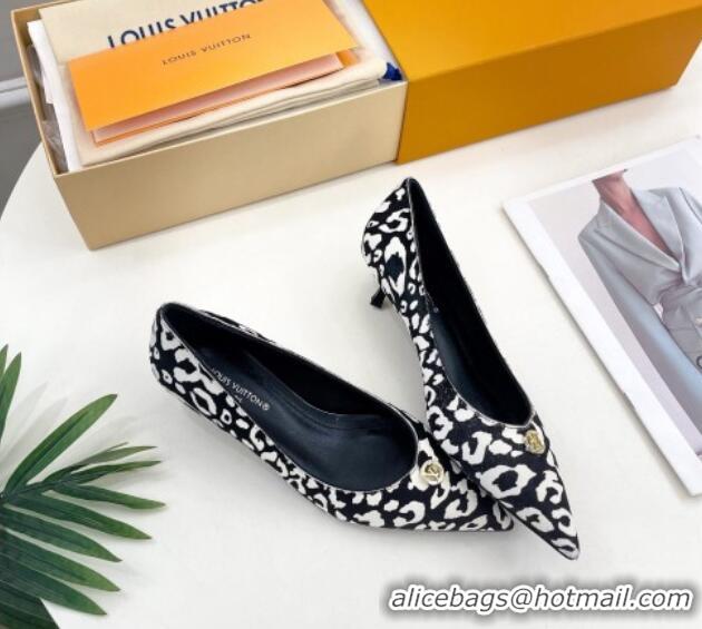 Unique Style Louis Vuitton Stellar Pumps 4cm in Leopard Print Hairy Leather Black/White 127018