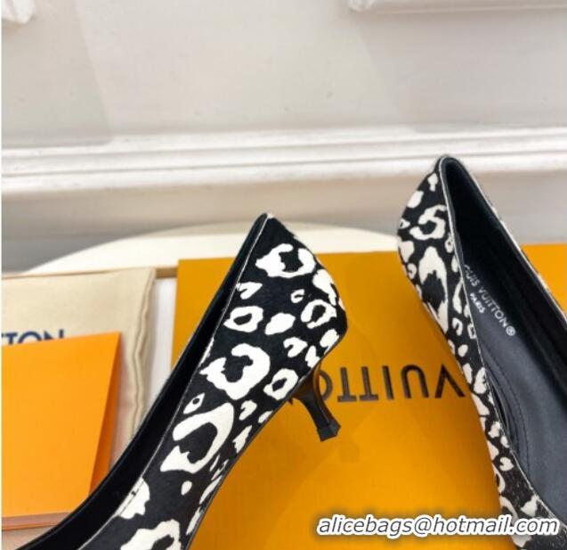 Unique Style Louis Vuitton Stellar Pumps 4cm in Leopard Print Hairy Leather Black/White 127018