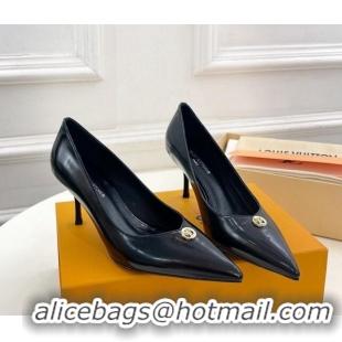 Grade Quality Louis Vuitton Stellar Pumps 7cm in Glazed Calf Leather Black 127019