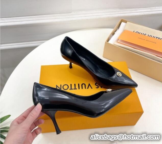 Grade Quality Louis Vuitton Stellar Pumps 7cm in Glazed Calf Leather Black 127019