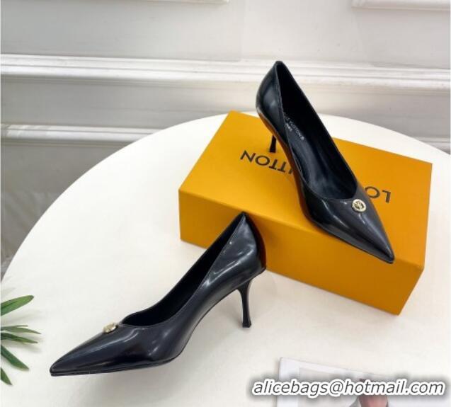 Grade Quality Louis Vuitton Stellar Pumps 7cm in Glazed Calf Leather Black 127019