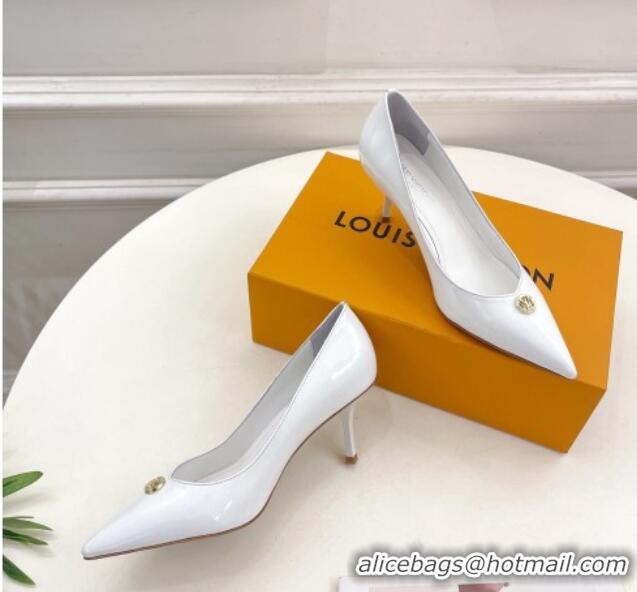 Shop Duplicate Louis Vuitton Stellar Pumps 7cm in Patent Calf Leather White 127022