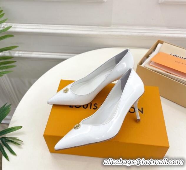 Shop Duplicate Louis Vuitton Stellar Pumps 7cm in Patent Calf Leather White 127022