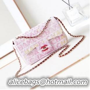 Famous Brand Chanel 24C Mini CocoTweed CLUTCH WITH CHAIN AS4152 Pink