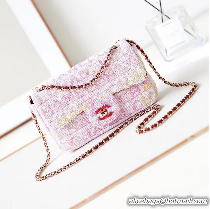 Famous Brand Chanel 24C Mini CocoTweed CLUTCH WITH CHAIN AS4152 Pink