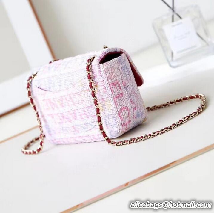 Famous Brand Chanel 24C Mini CocoTweed CLUTCH WITH CHAIN AS4152 Pink