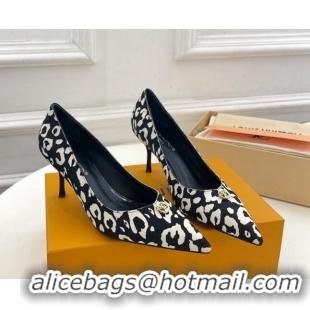 Duplicate Louis Vuitton Stellar Pumps 7cm in Leopard Print Hairy Leather Black/White 127025