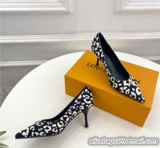 Duplicate Louis Vuitton Stellar Pumps 7cm in Leopard Print Hairy Leather Black/White 127025